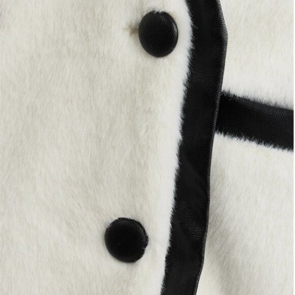 luxury faux leather detailed fuzzy jacket elegant - Picture 8 of 9